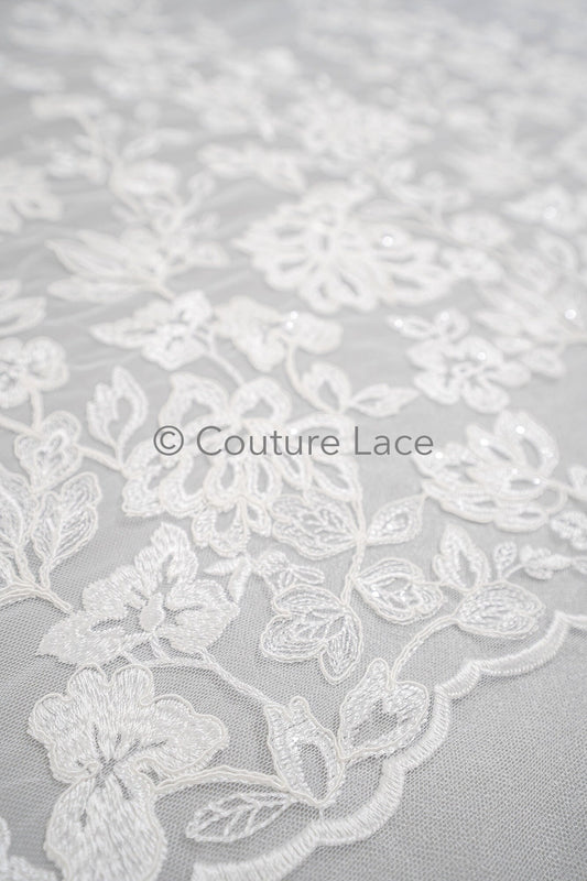 Blumen Braut Spitze Off-White/ Brautspitze mit Blumen/ Blumen Hochzeit Spitze/ Couture Spitze// L23-556