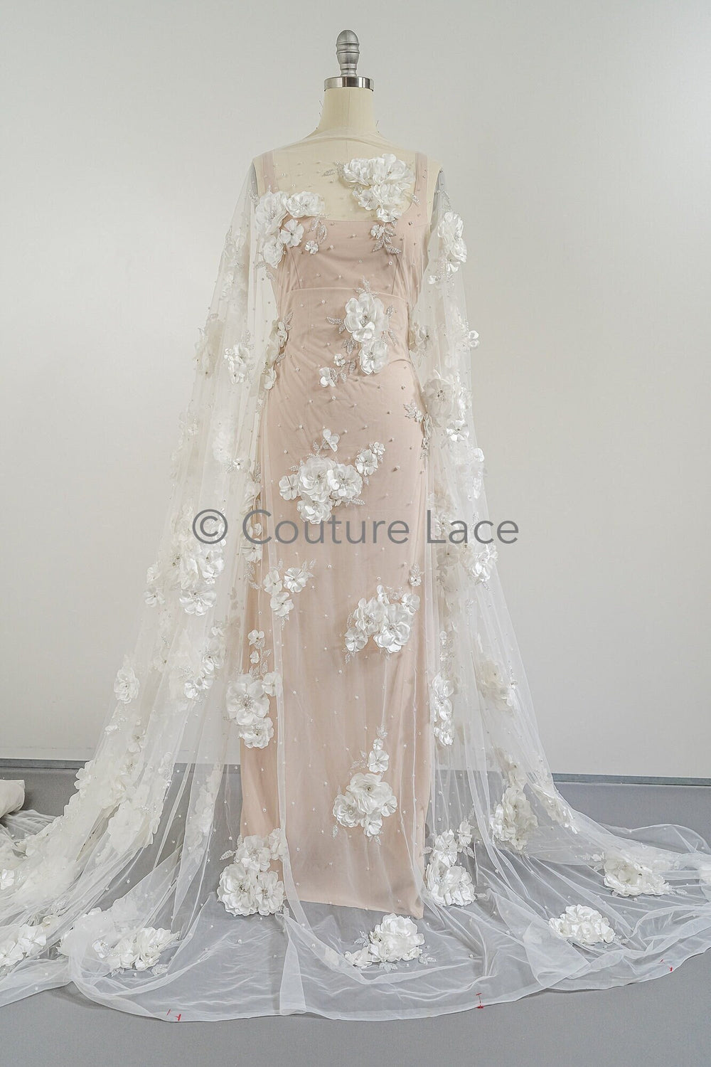 3D Blumen Perlen Spitzenstoff/ Couture Spitzenstoff mit Perlen/ Perlen & Kristallen/ Perlen Brautspitze// L23-539