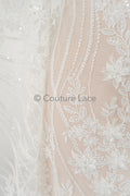 3D Blumen Spitzenstoff Off-White/ Braut Spitzenstoff mit Perlen/ romantischer Spitzenstoff mit 3D Blumen/ Hochzeit Spitzenstoff// L23-595