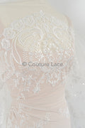 Blumen Braut Spitze Off-White/ Brautspitze mit Blumen/ Couture Spitze mit Pailletten// L23-571