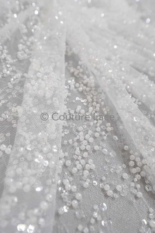 Perlen Spitzenstoff Off-White/ Couture Spitzenstoff/ Braut Spitzenstoff/ Perlen Perlen Spitze// L23-558