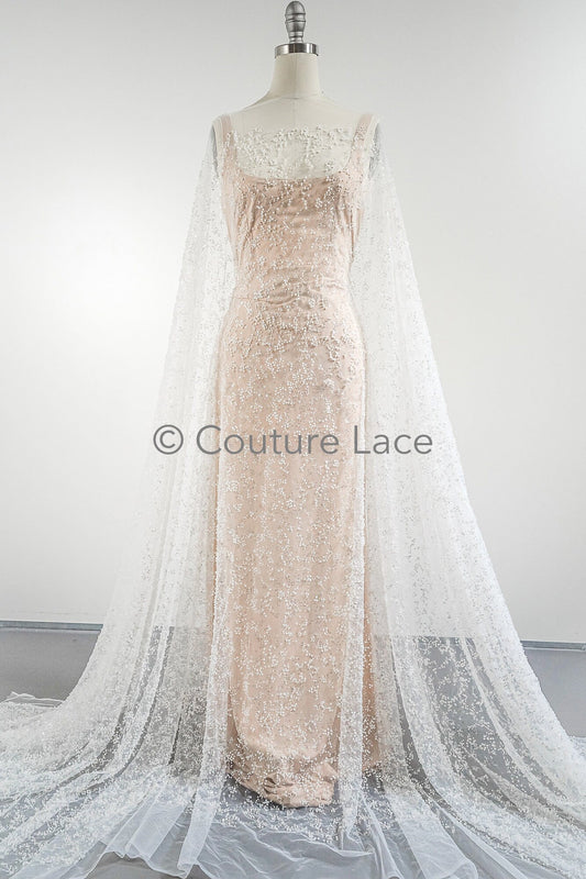 Perlen Spitzenstoff Off-White/ Couture Spitzenstoff/ Braut Spitzenstoff/ Perlen Perlen Spitze// L23-558