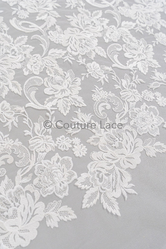 Blumen Braut Spitze Off-White/ Brautspitze mit Blumen/ romantische Braut Spitze/ Hochzeit Spitze/ Couture Spitze// L23-599