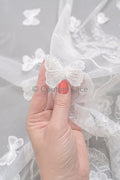 3D butterfly bridal lace off-white/ beautiful embroidered floral lace fabric/ wildflower lace fabric/ bridal lace with flowers// L23-579