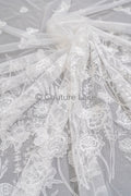3D butterfly bridal lace off-white/ beautiful embroidered floral lace fabric/ wildflower lace fabric/ bridal lace with flowers// L23-579