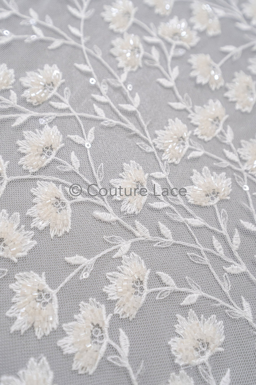 Perlen Spitze Stoff Off-White/ Perlen Brautspitze/ Couture Spitzenstoff/ Perlen Spitze// L23-572