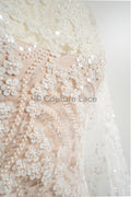 3D Blumen Spitzenstoff Off-White/ Couture Spitze Stoff/ Brautspitze mit Perlen/ Perlen Spitze// L23-570