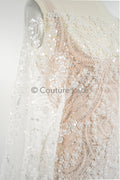 3D Blumen Spitzenstoff Off-White/ Couture Spitze Stoff/ Brautspitze mit Perlen/ Perlen Spitze// L23-570
