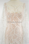 3D Blumen Spitzenstoff Off-White/ Couture Spitze Stoff/ Brautspitze mit Perlen/ Perlen Spitze// L23-570
