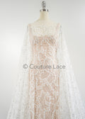 3D Blumen Spitzenstoff Off-White/ Couture Spitze Stoff/ Brautspitze mit Perlen/ Perlen Spitze// L23-570
