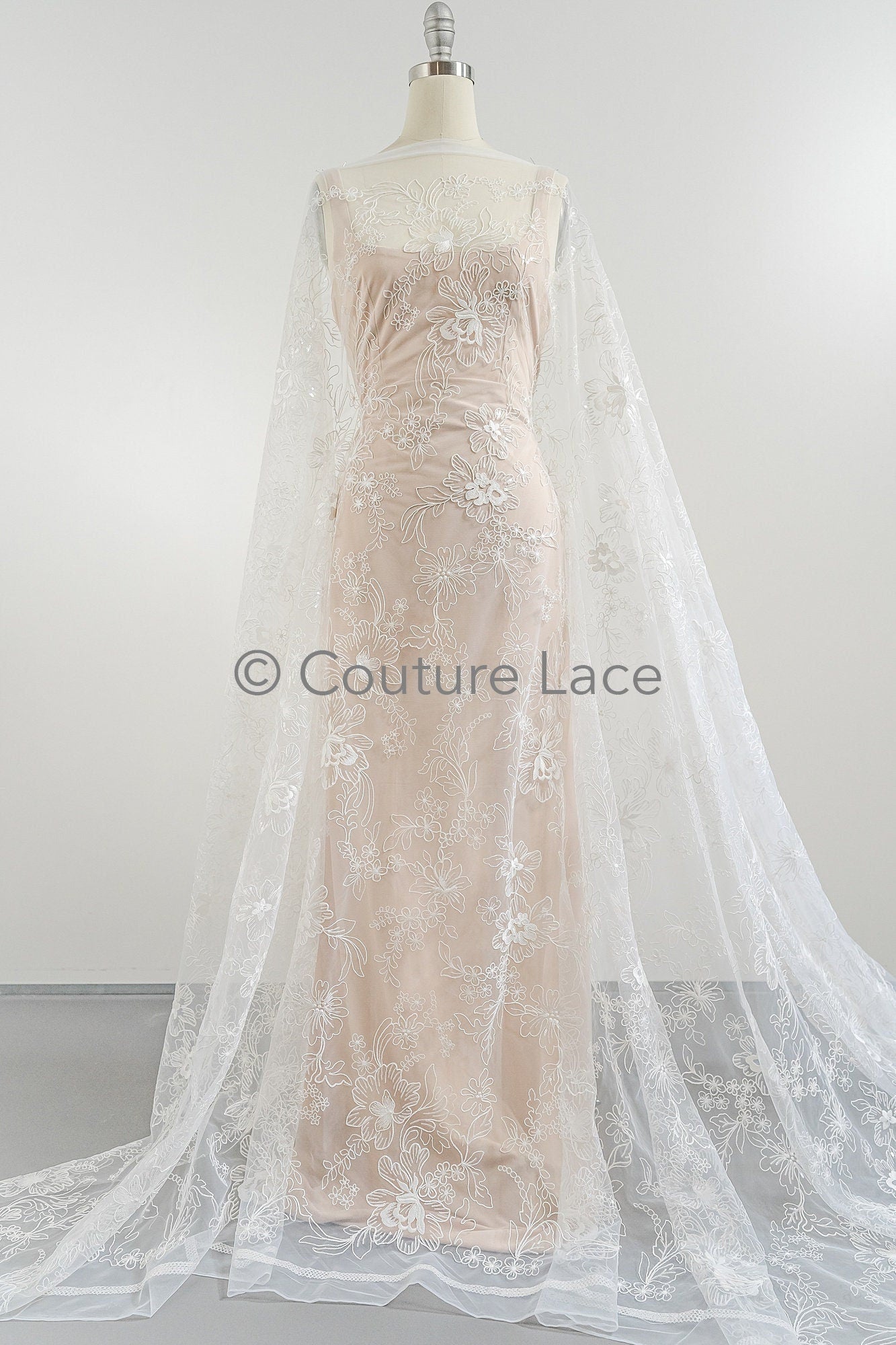 Floral Bridal Lace Off-White/ Bridal lace with flowers &amp; sequins/ floral bridal lace// L23-554