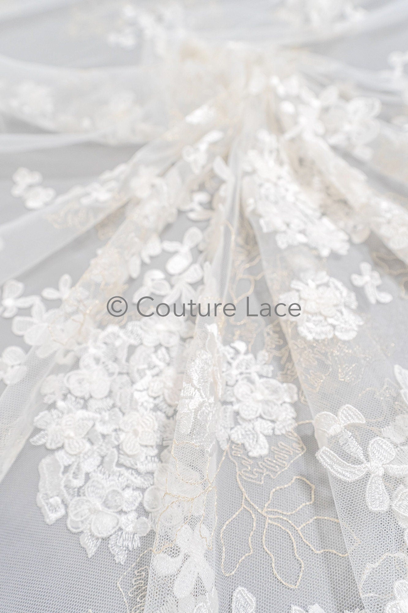 3D flower lace fabric/ bridal lace fabric/ romantic lace fabric with 3D flowers/ wedding lace fabric// L23-603