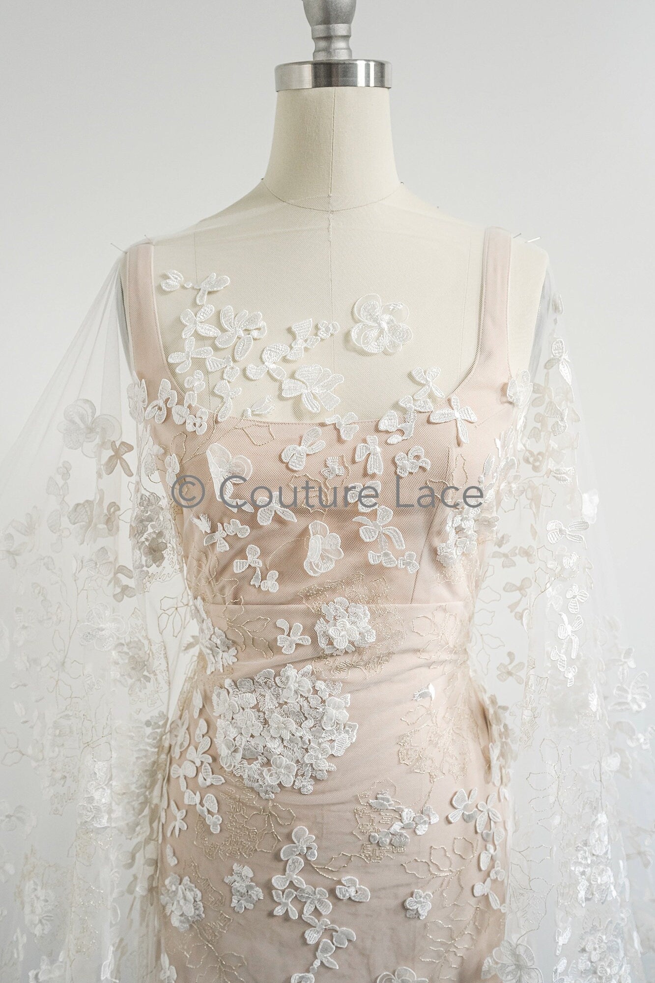 3D flower lace fabric/ bridal lace fabric/ romantic lace fabric with 3D flowers/ wedding lace fabric// L23-603