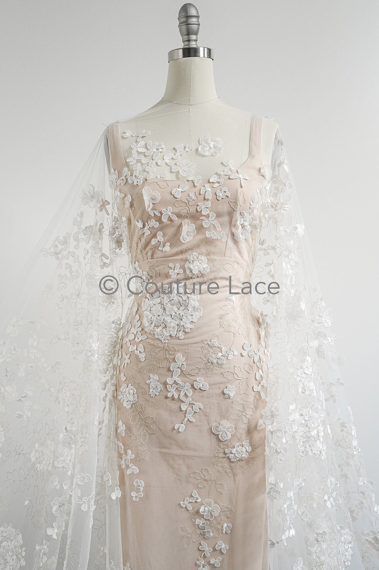 3D flower lace fabric/ bridal lace fabric/ romantic lace fabric with 3D flowers/ wedding lace fabric// L23-603