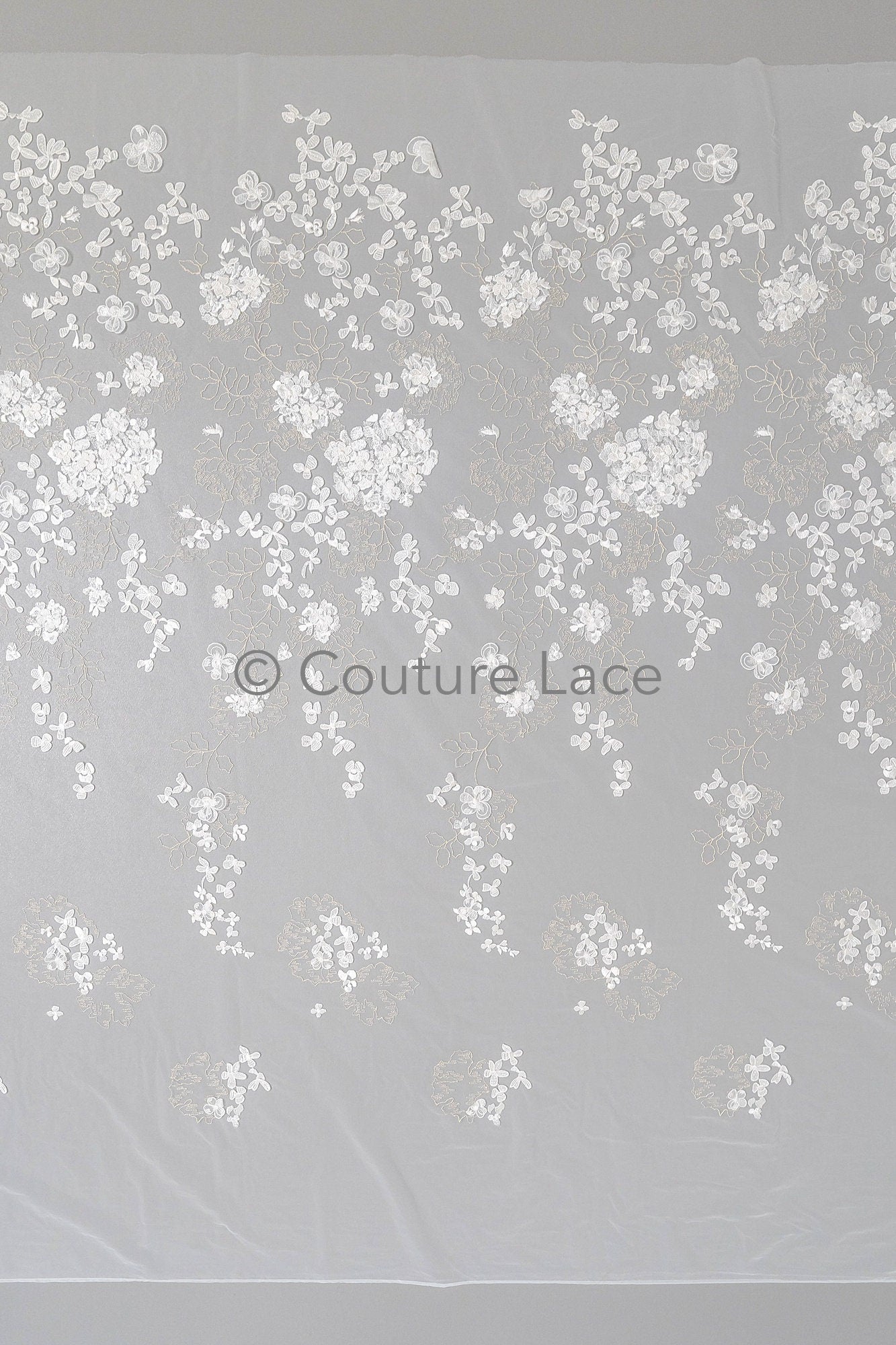 3D flower lace fabric/ bridal lace fabric/ romantic lace fabric with 3D flowers/ wedding lace fabric// L23-603