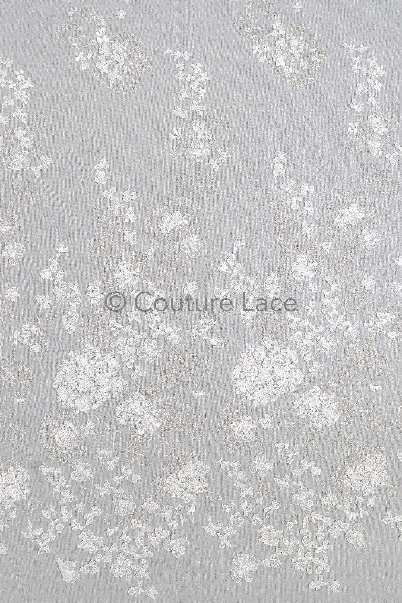 3D flower lace fabric/ bridal lace fabric/ romantic lace fabric with 3D flowers/ wedding lace fabric// L23-603