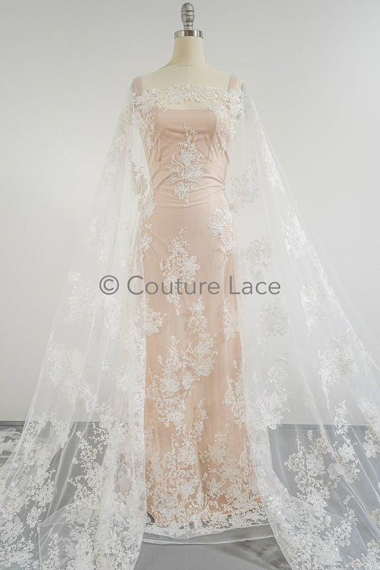 Blumen Braut Spitze Off-White/ Braut Spitze/ Blumen Hochzeit Spitze/ Couture Spitze// L23-606