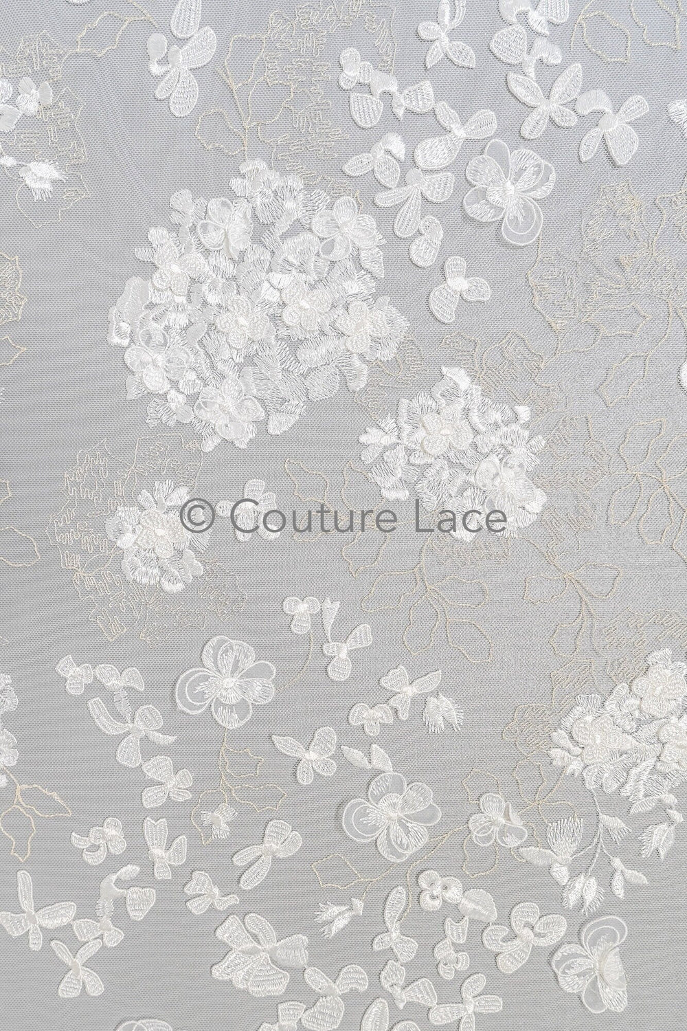 3D flower lace fabric/ bridal lace fabric/ romantic lace fabric with 3D flowers/ wedding lace fabric// L23-603