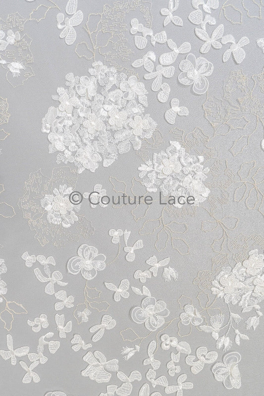 3D Blumen Spitzenstoff/ Braut Spitzenstoff/ romantischer Spitzenstoff mit 3D Blumen/ Hochzeit Spitzenstoff// L23-603