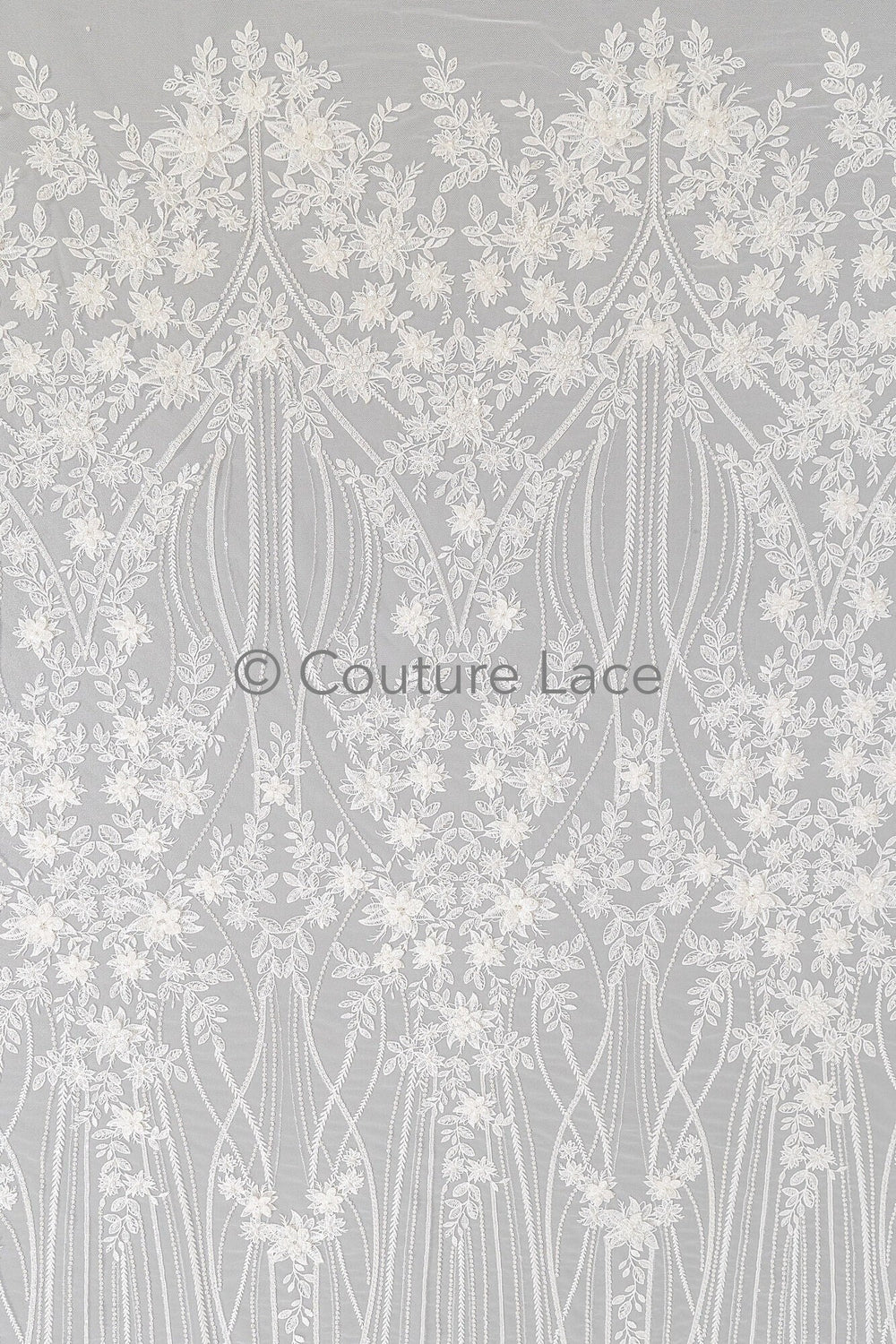 3D Blumen Spitzenstoff Off-White/ Braut Spitzenstoff mit Perlen/ romantischer Spitzenstoff mit 3D Blumen/ Hochzeit Spitzenstoff// L23-595