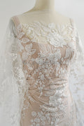 Blumen Braut Spitze Off-White/ Brautspitze mit Blumen/ Hochzeit Spitze/ Couture Spitze// L23-609