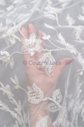 Perlen Spitzenstoff Off-White/ Couture Spitze Stoff/ Braut Spitzenstoff/ Perlen Spitze// L23-610