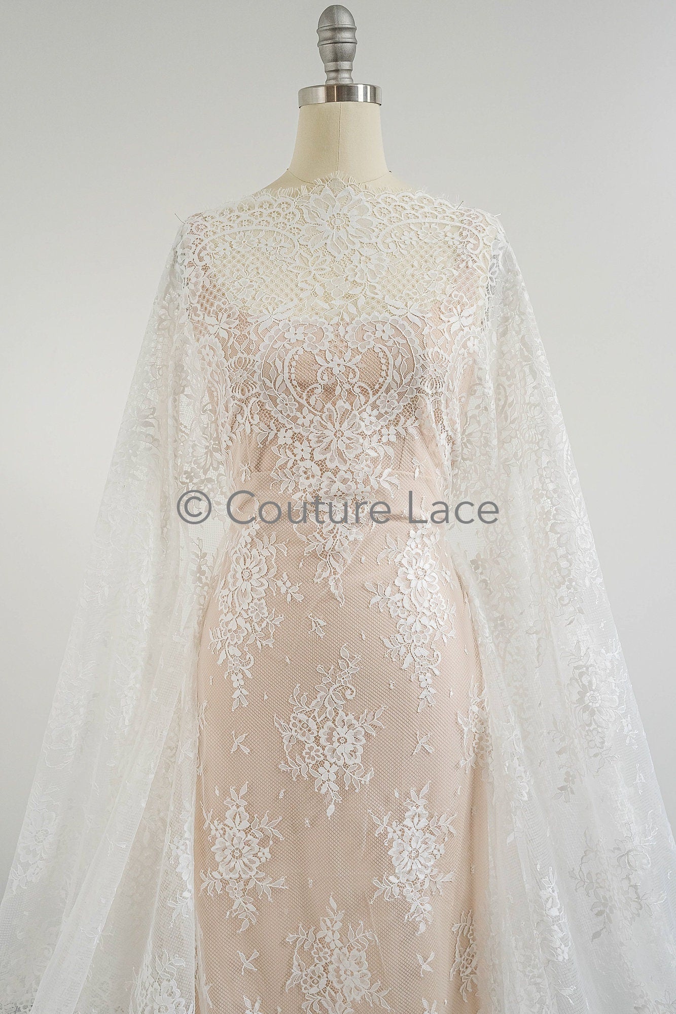 3.3yds French lace/ bridal floral lace material/ off-white bridal lace/ floral wedding lace/ Chantilly lace// L23-615