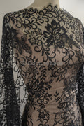 3yds französische Spitze/ Braut florale Spitze Material/ schwarze Braut Spitze/ florale Hochzeit Spitze/ Chantilly Spitze// L23-619