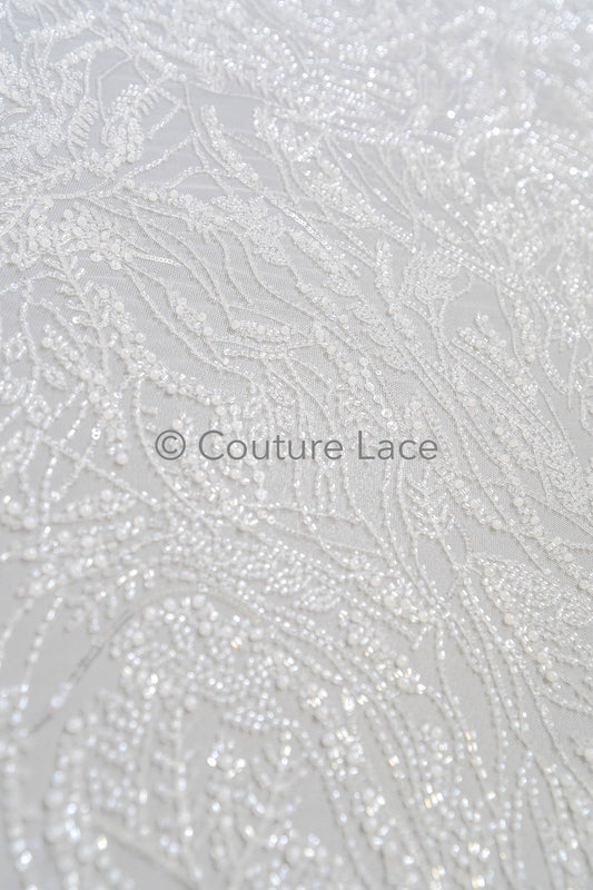 Perlen Spitzenstoff Off-White/ Couture Spitze Stoff / Brautspitze Stoff/ Perlen Spitze// L23-626