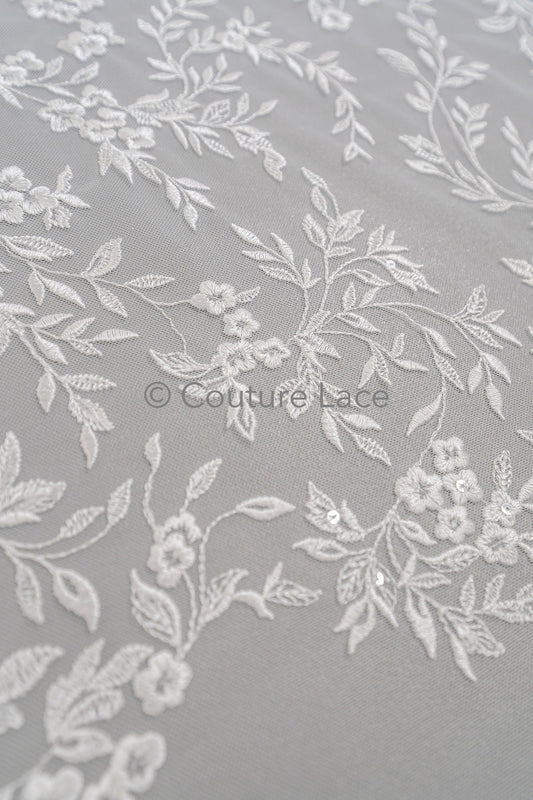Blumen Braut Spitze Off-White/ Brautspitze mit Blumen/ Hochzeit Spitze/ Couture Spitze// L23-628