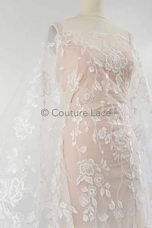 Blumen Braut Spitze Off-White/ Brautspitze mit Blumen/ Hochzeit Spitze/ Couture Spitze// L23-629