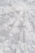 Blumen Braut Spitze Off-White/ Brautspitze mit Blumen/ Hochzeit Spitze/ Couture Spitze// L23-629