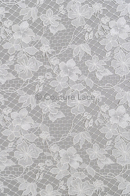 Floral Nottingham Lace Off-White/ foamy guipure lace/ boho lace/ bridal lace/ couture lace// L23-630