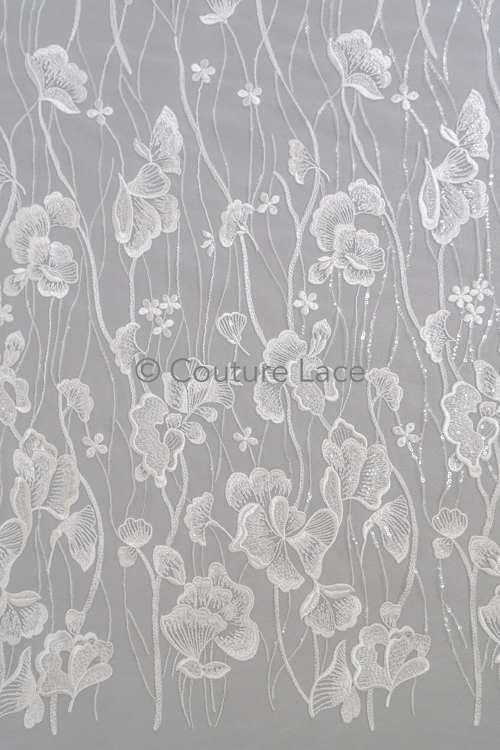 Florale Braut Spitze Off-White/ Brautspitze Stoff mit Pailletten/ florale Hochzeit Spitze mit Pailletten/ Couture Spitze// L23-632
