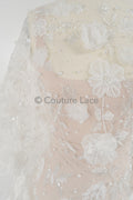 3D Blumen Spitzenstoff Off-White/ Braut Spitzenstoff/ romantischer Blumen Spitzenstoff/ Hochzeit Spitzenstoff// L23-187