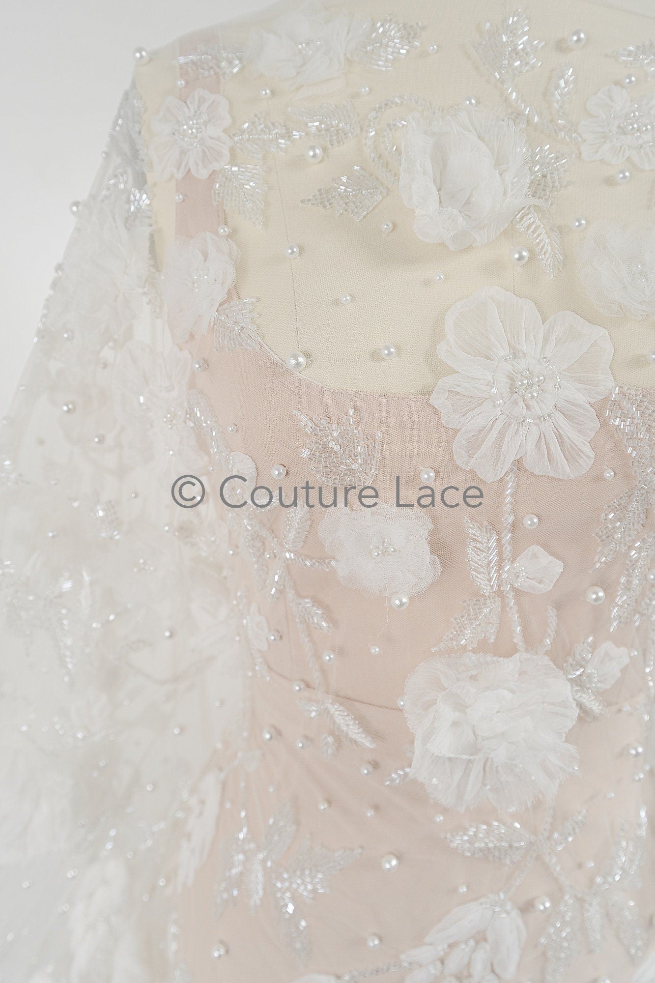 3D Blumen Spitzenstoff Off-White/ Braut Spitzenstoff/ romantischer Blumen Spitzenstoff/ Hochzeit Spitzenstoff// L23-187