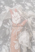 3D Blumen Spitzenstoff Off-White/ Braut Spitzenstoff/ romantischer Blumen Spitzenstoff/ Hochzeit Spitzenstoff// L23-187