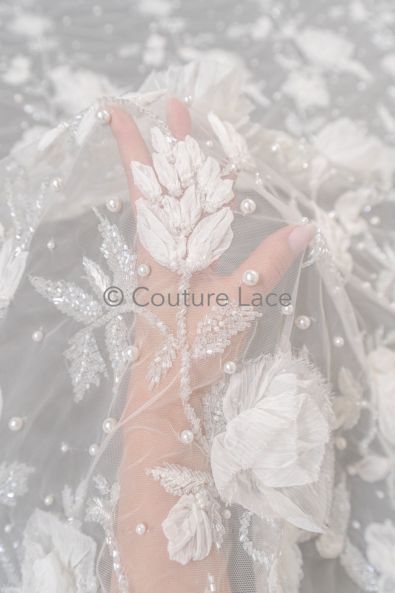 3D Blumen Spitzenstoff Off-White/ Braut Spitzenstoff/ romantischer Blumen Spitzenstoff/ Hochzeit Spitzenstoff// L23-187