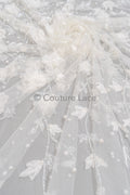 3D Blumen Spitzenstoff Off-White/ Braut Spitzenstoff/ romantischer Blumen Spitzenstoff/ Hochzeit Spitzenstoff// L23-187