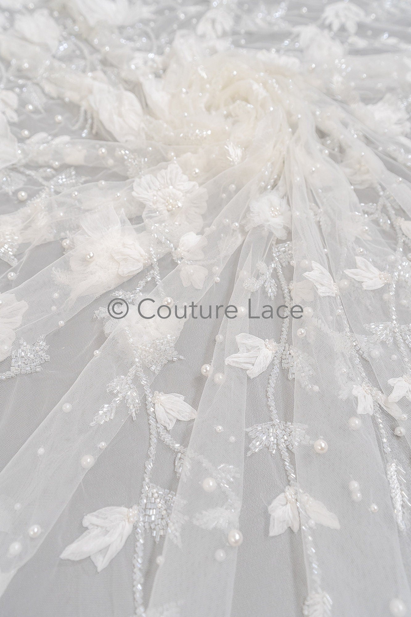 3D Blumen Spitzenstoff Off-White/ Braut Spitzenstoff/ romantischer Blumen Spitzenstoff/ Hochzeit Spitzenstoff// L23-187