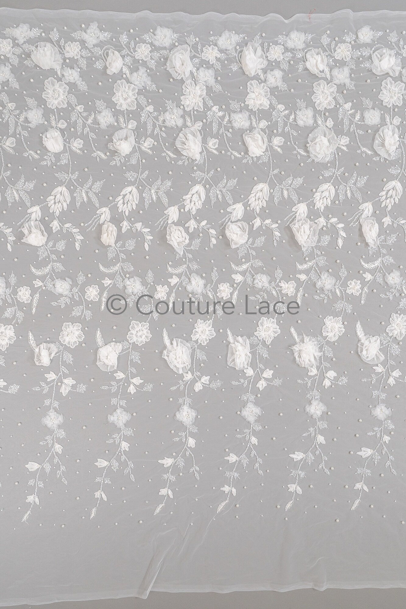 3D Blumen Spitzenstoff Off-White/ Braut Spitzenstoff/ romantischer Blumen Spitzenstoff/ Hochzeit Spitzenstoff// L23-187
