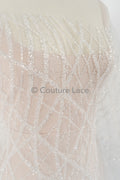 Zarte florale Spitze Off-White/ Braut Spitzenstoff/ Spitzenstoff mit Perlen & Pailletten/ Spitzenmuster// L23-560