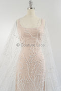 Perlen Brautspitze Stoff Off-White/ Brautspitzenstoff mit Perlen/ Luxus Braut Spitze// L23-566