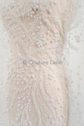 Perlen Brautspitze Stoff Off-White/ Brautspitzenstoff mit Perlen/ Luxus Braut Spitze// L23-566