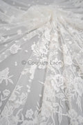 Floral Bridal Lace Off-White/ Bridal Lace with Flowers/ Floral Wedding Lace/ Couture Lace// L23-594