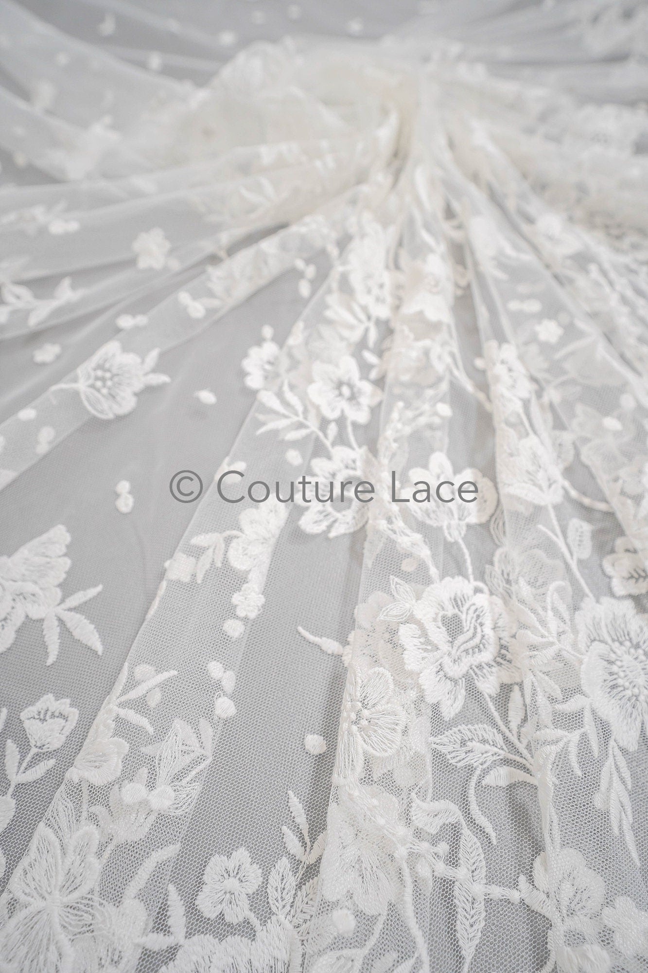 Floral Bridal Lace Off-White/ Bridal Lace with Flowers/ Floral Wedding Lace/ Couture Lace// L23-594
