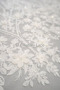 3D Blumen Spitzenstoff Off-White/ Braut Spitzenstoff mit Perlen/ romantischer Spitzenstoff mit 3D Blumen/ Hochzeit Spitzenstoff// L23-595