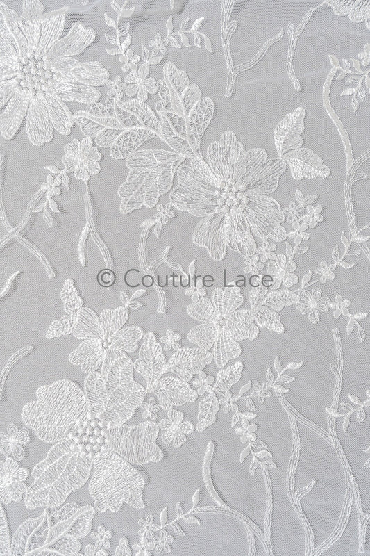 Floral bridal lace off-white/ bridal lace with flowers/ floral wedding lace/ couture lace// L23-568