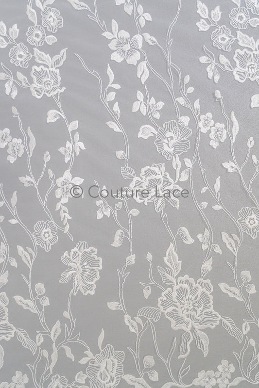 Blumen Braut Spitze Off-White/ Brautspitze mit Blumen/ Hochzeit Spitze/ Couture Spitze// L23-629