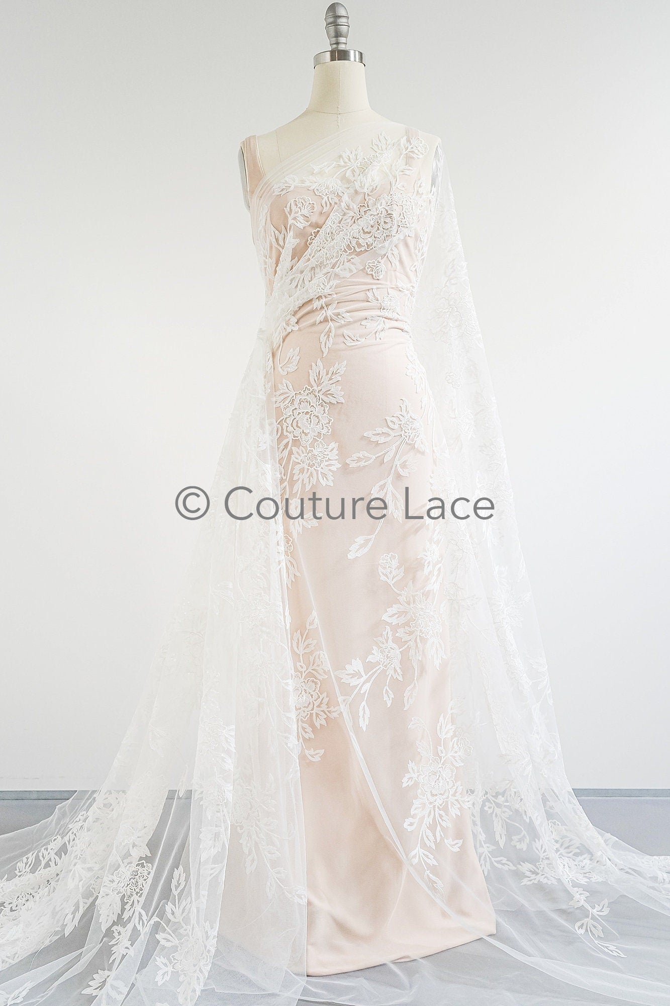 3D Blumen Spitzenstoff/ Braut Spitze Off-White/ romantischer Blumen Spitzenstoff/ Hochzeit Spitzenstoff// L23-587